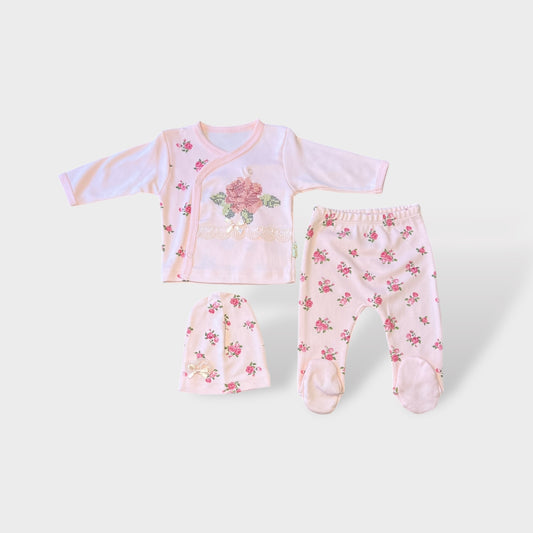 Newborn Series Baby Outfit Set 3 pieces with Pattern Rose