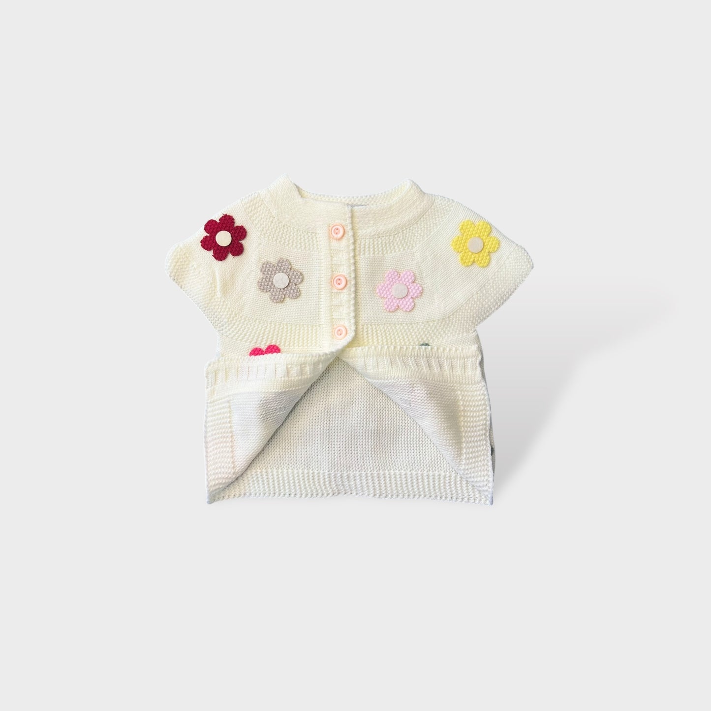 Toddler Half Sleeve Cardigan White Flower Detailed