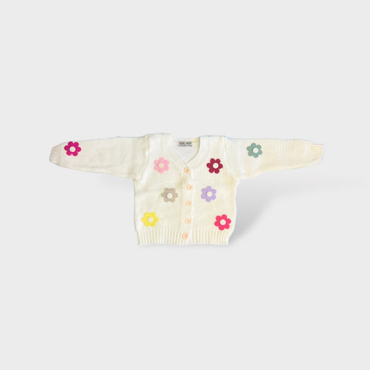 Toddler Long Sleeve Cardigan White Flower Detailed