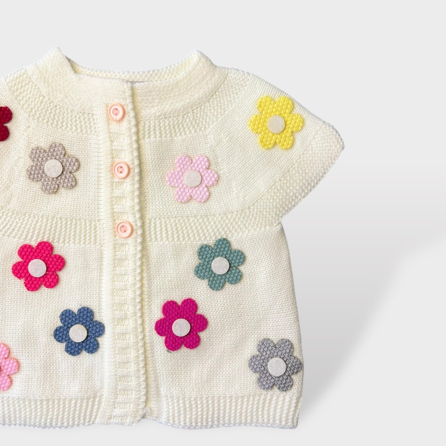 Toddler Half Sleeve Cardigan White Flower Detailed