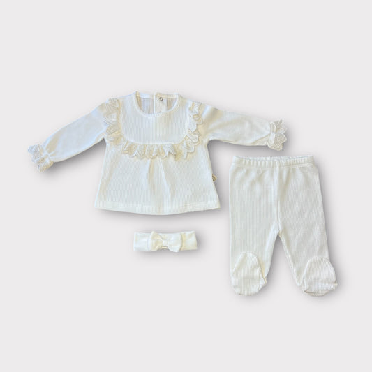 Newborn Series Sandra Lace Embroidered Outfit with Bandeau Top White