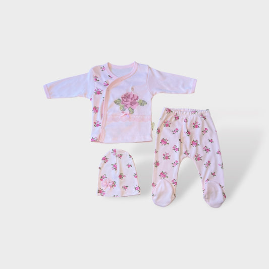 Newborn Series Baby Outfit Set 3 pieces with Pattern Pink