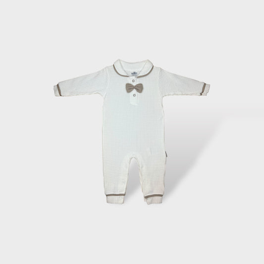 Newborn Series Baby Boy Romper 2-Piece Set with Bow Tie and Hat White