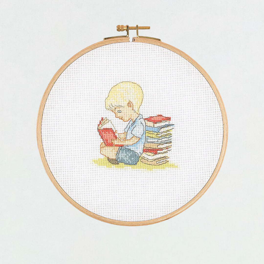 Tuva Cross Stitch Kit, Bookworm Boy - E2003