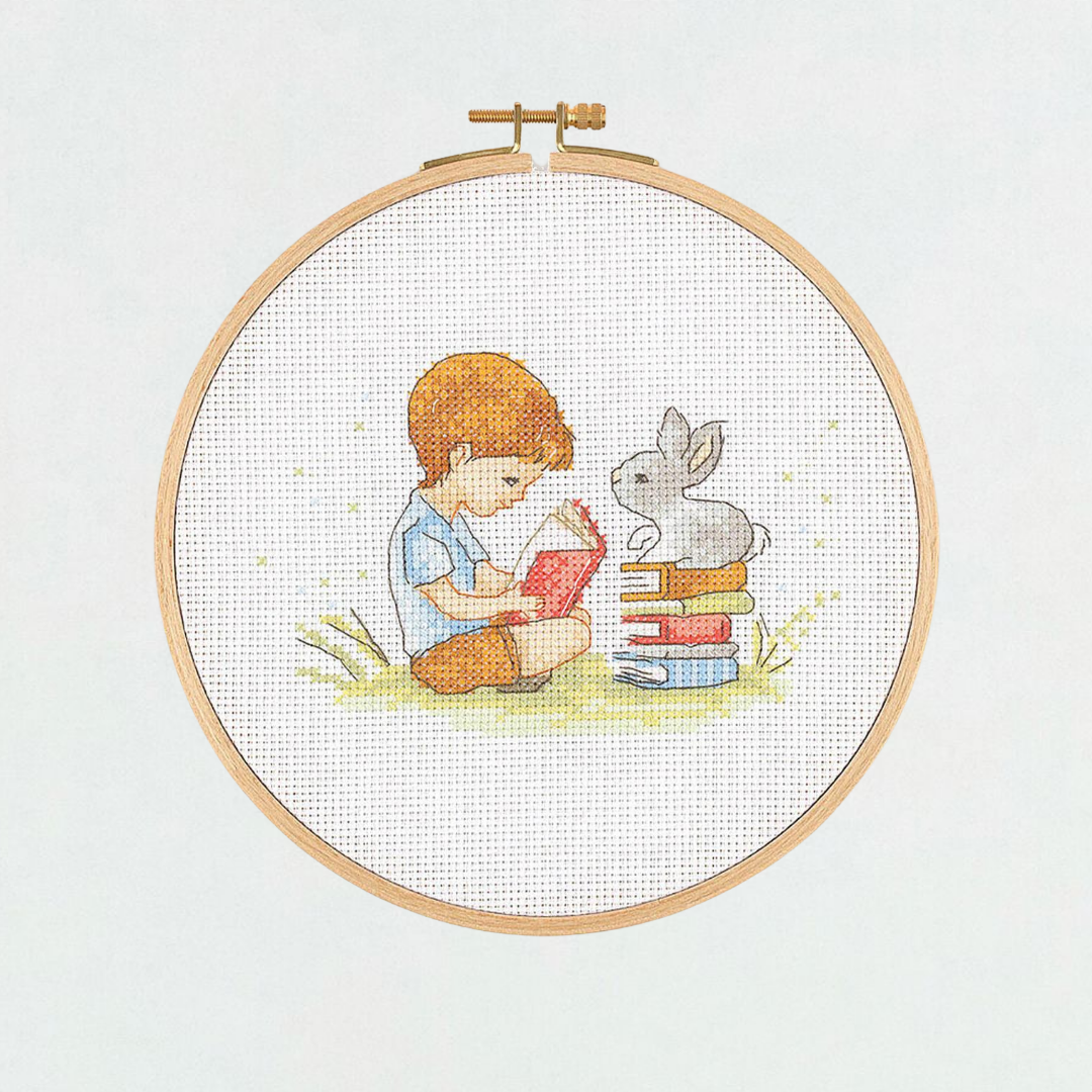 Tuva Cross Stitch Kit, Reading to Rabbit - E2001